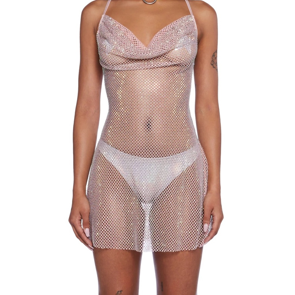 Sheer Iridescent Mesh Crystal Fishnet dress sz small
